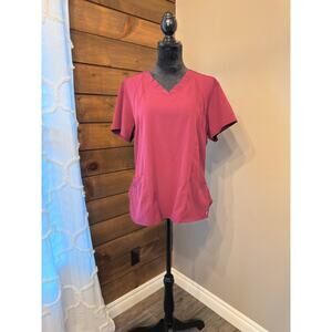 Barco One Burgundy Scrub Top XL – V‑Neck, Performance, 4‑5 Pockets